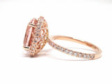 2.5ct Oval Cut Peach Morganite Milgrain Halo Engagement Ring 14k Rose Gold Over