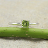 0.5ct Engagement Ring Princess Cut Green Peridot Solitaire 14k White Gold Finish