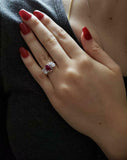 2.4ct Engagement Ring Oval Cut Pink Ruby Swirl Trilogy 14k White Gold Finish