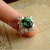 2.3ct Oval Cut Simulated Emerald Cocktail Engagement Ring 14k Yellow Gold Plated