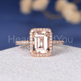 2ct Emerald Cut Simulated Morganite Halo Engagement Ring 14k Rose Gold Plated