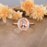 1.5ct Oval Cut Simulated Morganite Halo Engagement Ring 14k Rose Gold Plated