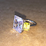 4Ct Radiant Cut Diamond Yellow Sapphire Gatsby Trilogy Ring 14K White Gold Over
