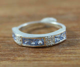 2.2ct Wedding Band Princess Cut Blue Topaz Stackable Women 14k White Gold Finish