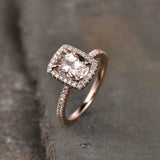 2ct Engagement Ring Oval Cut Peach Morganite Round Accent Halo 14k RoseGold Over