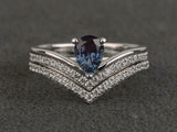 2.3ct Engagement Ring Pear Cut London Blue Topaz Bridal Set 14k WhiteGold Finish