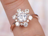 Flower Solitaire Engagement Ring 2ct Round Cut VVS1 Diamond 14k Rose Gold Finish