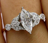 3.5ct Marquise Diamond Vintage Leaf Accent Engagement Ring 14K Dual Gold Over