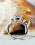 2.2ct Green Emerald Simulated Three Stone Engagement Ring 14k White Gold Plated