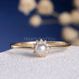 0.5ct Round Cut Simulated Diamond Dainty Halo Pearl Ring 14k Yellow Gold Plated