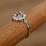 2ct Round Cut Morganite Hexagon Diamond Halo Engagement Ring 14k White Gold Over