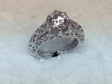1Ct Round Cut Diamond Filigree Solitaire Engagement Ring 14K White Gold Finish