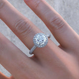 5Ct Round Cut DVVS1 Diamond Accent Iced Halo Engagement Ring 14K White Gold Over