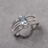 2.3ct Engagement Ring Oval Cut Blue Aquamarine Split Shank 14k White Gold Finish