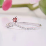 1.2ct Round Cut Red Garnet Engagement Ring Curved Shape 14k White Gold Finish