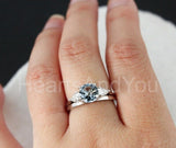 2.1ct Round Cut Simulated Aquamarine Three Stone Bridal Set 4k White Gold Plated