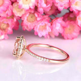 2.1ct Pear Cut Peach Morganite Diamond Halo Solitaire Ring 14k Rose Gold Finish