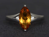 2.3ct Engagement Ring Marquise Cut Yellow Citrine Trilogy 14k White Gold Finish