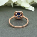 2ct Round Cut Blue Sapphire Halo Solitaire Engagement Ring 14k Rose Gold Finish