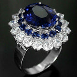 4.5Ct Oval Cut Blue Sapphire Diamond Halo Engagement Ring 14K White Gold Finish