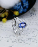 2ct Pear Cut Blue Sapphire Engagement Ring 14k White Gold Finish Stackable Split