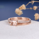 1ct Emerald Cut Simulated Morganite Solitaire Bridal Set 14k Rose Gold Plated