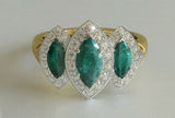 3ct Marquise Cut Green Emerald Engagement Ring Halo Vintage 14k Yellow Gold Over