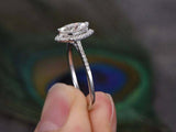 1.6ct Marquise Cut Diamond Engagement Ring Accents Halo 14k White Gold Finish