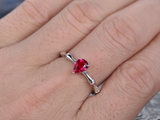 0.3ct Pear Cut Pink Ruby Engagement Ring Bamboo Design 14k White Gold Finish