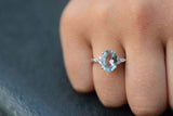 2ct Engagement Ring Oval Cut Blue Aquamarine Diamond Petite 14k WhiteGold Finish