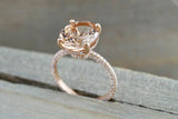 1.5ct Oval Cut Peach Morganite Halo Solitaire Engagement Ring 14k Rose Gold Over