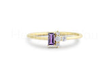 0.4ct Baguette Cut Simulated Amethyst Cluster Minimal Ring 14k Rose Gold Plated