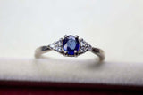 0.55ct Engagement Ring Oval Cut Sapphire Dainty Minimalist 14k White Gold Finish
