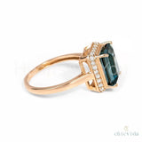 2.3ct Emerald Cut Simulated London Blue Topaz Hidden Halo Ring 14K Gold Plated