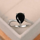 1.7ct Pear Cut Black Diamond Swirl with Accents Design Ring 14k WhiteGold Finish