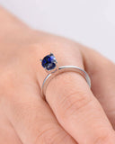 1Ct Oval Cut Blue Sapphire Solitaire Women Engagement Ring 14K White Gold Finish