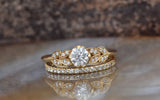 Leaf Bridal Set Engagement Ring 2.5ct Round Cut Diamond 14k Yellow Gold Finish