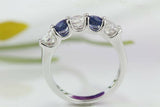 1.8ct Round Cut Blue Sapphire Five Stone Wedding Band Ring 14k White Gold Finish