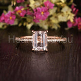 1ct Emerald Cut Simulated Morganite Solitaire Accents Ring 14k Rose Gold Plated