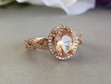 2ct Oval Cut Peach Morganite Halo Infinity Engagement Ring 14k Rose Gold Finish