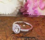 Milgrain Halo Solitaire Engagement Ring 2ct Round Diamond 14k White Gold Finish