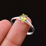 0.35ct Engagement Ring Oval Cut Green Peridot Solitaire 14k White Gold Finish
