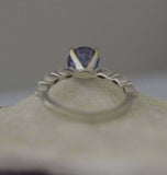 1ct Engagement Ring Round Cut Blue Tanzanite Diamond Accent 14k WhiteGold Finish