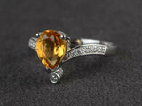 2.1ct Pear Cut Yellow Citrine Curved Stackable Design Ring 14k White Gold Finish