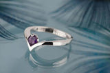 0.5ct Round Cut Amethyst Engagement Ring Solitaire Curved 14k White Gold Finish