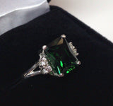 1.2ct Green Emerald Unique Women Solitaire Engagement Ring 14k White Gold Finish