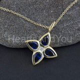 2ct Pear Simulated Blue Sapphire Flower Pendant 14k White Gold Plated NO CHAIN
