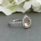 2ct Pear Cut Peach Morganite Halo Solitaire Engagement Ring 14k WhiteGold Finish