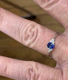 1ct Engagement Ring Oval Cut Blue Sapphire Diamond Petite 14k White Gold Finish