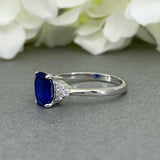 1.2ct Oval Blue Sapphire Accents Solitaire Engagement Ring 14k White Gold Finish